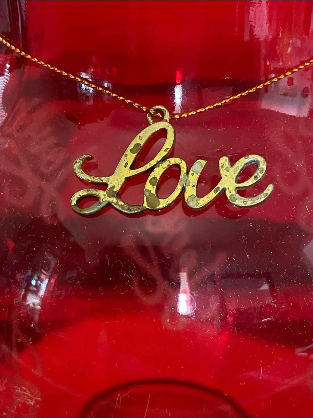 Red 'Love' Glass Vase Love Charm Valentines Day Flower Vase 11”